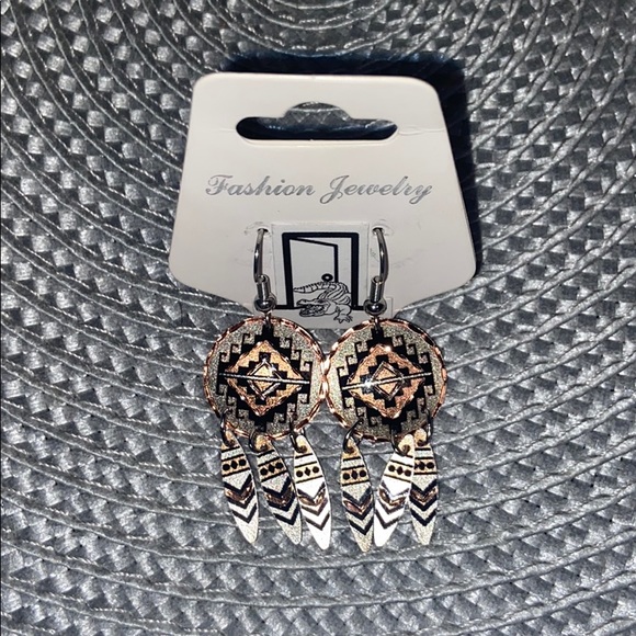 Copper & Silver Aztec Dangle Earrings from Egypt - Picture 3 of 4